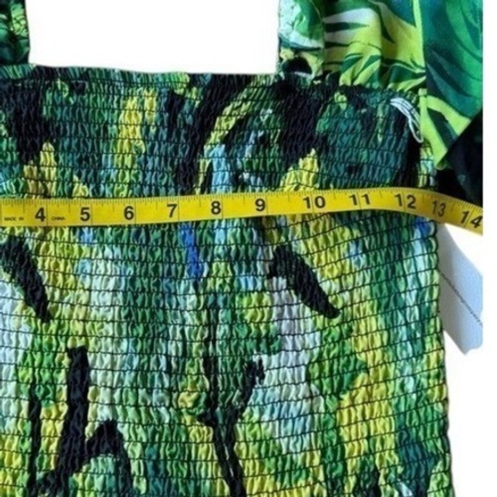 Live 4 Truth Green Tropical Palm Print Smocked Tiered Puff Sleeve Crop Top S - Picture 5 of 9